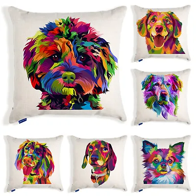 Dog Cushion Cover Pet Portrait Colourful Pop Art Pillow Puppy Home Birthday Gift • £12.95