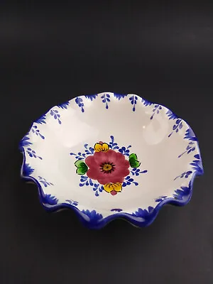 Vintage Hand Painted Signed Art Pottery Small Trinket Ring Holder Bowl Portugal  • $9.98