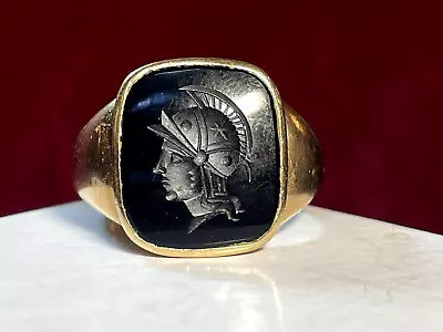 Vintage Estate 10k Gold Intaglio Cut Roman Soldier Ring Men's Signed Bda 7.2 Grs • $299