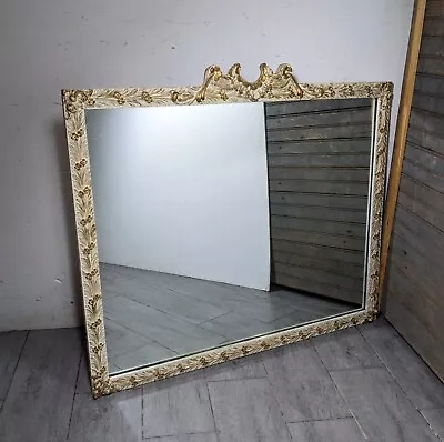 Antique French Provincial Shabby Cream Carved Wood Floral Wall Mirror Victorian • $337.50