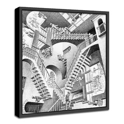 MC Escher Relativity Raphael Abstract Painting Framed Oil Canvas Print • $63.88