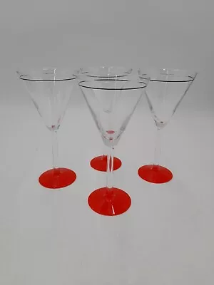 Set Of 4 Martini/Cocktail Glasses Red Base Vintage 1980s • £9.99