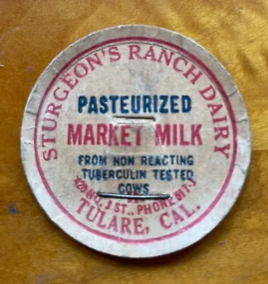 Sturgeon’s Ranch Dairy Tulare California Milk Bottle Cap • $9.99