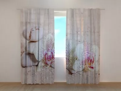 3D Photo Curtain Printed Orchids And Zen Stones By Wellmira Made To Measure • £24.09