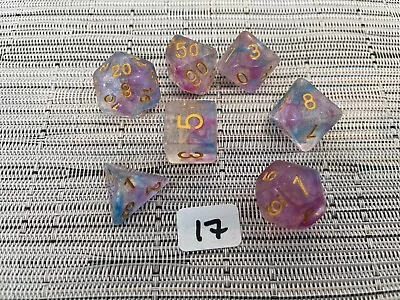 Rose Blue Sparkle Polyhedral Dice D20 D12 D10 D8 D6 D4 D% 7 Pc. DND RPG Lot 17 • $3