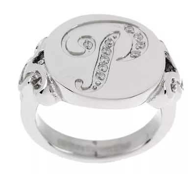 QVC Steel By Design Stainless Steel Crystal Engraved Initial Letter Ring  • $23.01