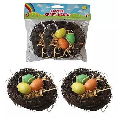 Easter Decorations Bonnet Making Arts And Crafts - 2 X Nests With Glitter Eggs • £5.99