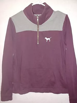 Victoria Secret PINK Pullover Women S Sweatshirt Half Zip Burgundy Logo Fleece • $11.99