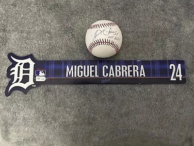 2011 Detroit Tigers Miguel Cabrera’s Locker Name Plate And ALBC Signed Ball !  • $450