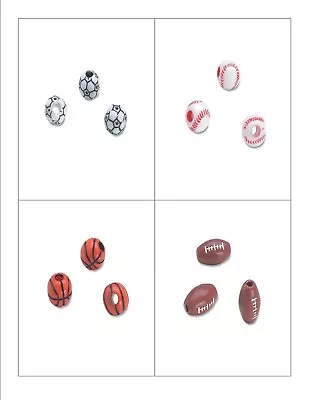 Bead ACRYLIC SPORTS Beads ~60 Ea Package~ Soccer Football Baseball Basketball • $3.99