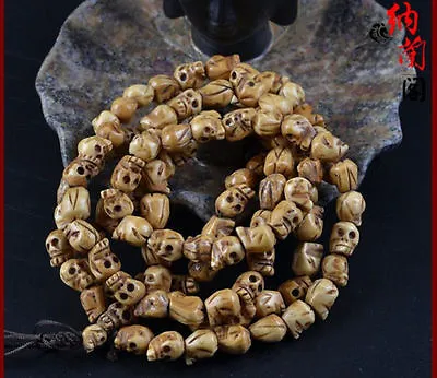 Vintage 108 Bead Buddhism Tibetan Yak Bone Skull Meditation Prayer Mala Necklace • $29.99
