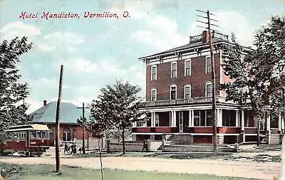 J73/ Vermilion Ohio Postcard C1910 Hotel Mandelton Trolley Depot 110 • $20.70