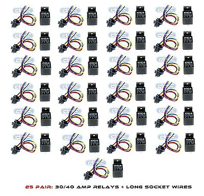 $49.50 • Buy 25 Pair 30/40 Amp 12v Bosch Style Relay & Harness Socket Spdt 100% Copper Wires