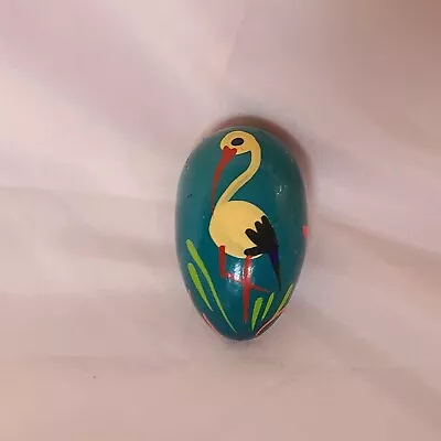 Handpainted Wood Egg Decorative Crane Stork Bird Floral Teal Colorful Easter  • $9.99