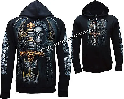 £24.99 • Buy Grim Reaper Biker Sword Glow In The Dark Zip Zipped Hoodie Hoody Jacket M-XXL