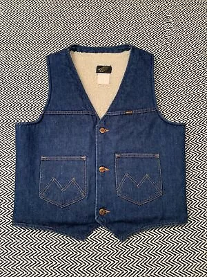 Vintage Maverick Automaticks Denim Sherpa Lined Vest USA ~ Mens Size Medium • $27.99