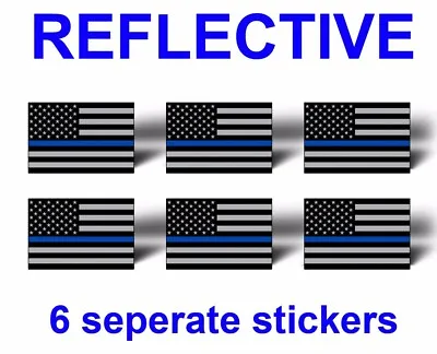 6 Reflective Blue Line American Flag Sticker Car Tag License Plate Helmet Decal • $2.85