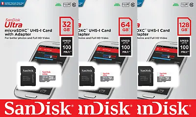 SanDisk Ultra MicroSDXC 32GB 64GB 128GB 100MB/s UHS-I  Memory Car With Aapter • $9.99
