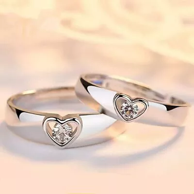 925 Sterling Silver Love Heart Adjustable Ring Women Girls Jewellery Gift UK • £3.49