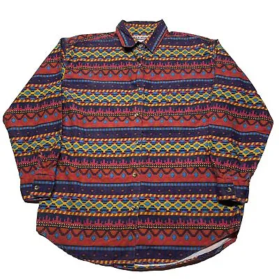 Vintage 90s Aztec Style Button Up Shirt Mens Medium Colorful Hipster Hip Hop 80s • $24.99