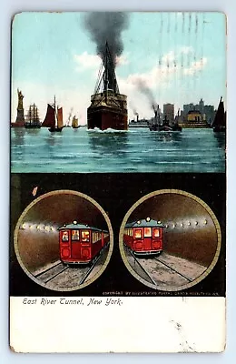 New York NY Tunnel Under East River Dual View Subway Ships UND Postcard 1907 • $6.99