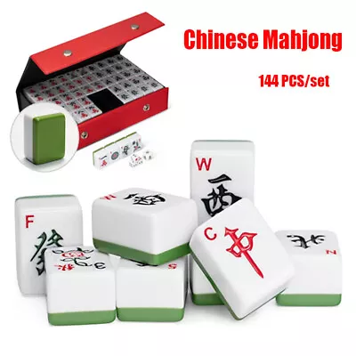 144pcs Chinese MahJong Game Set Retro Mah-Jong Fun Family Board Games 30/42mm • £38.59