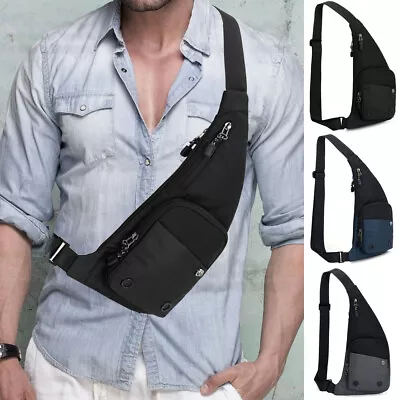 Men Small Chest Bag Pack Outdoor Travel Sport Shoulder Sling Backpack Cross Body • £10.89