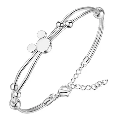 925 Sterling Silver Mickey Bangle Bracelet Classic Charm Fashion Jewelry 8in • $9.89