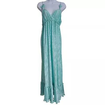 Mary McFadden Collection 1 Grecian Plisse Aqua Full Length Gown Medium • $250