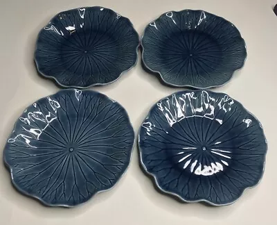 Vtg Metlox Poppytrail Lotus Flower Floral 8” Salad Plates Set Of 4 Medium Blue • $37.07