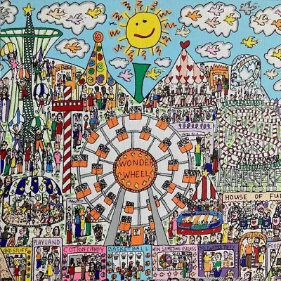 James Rizzi   The Big Apple Is Big On Coney Island   Original Litho On Canvas • $138.21