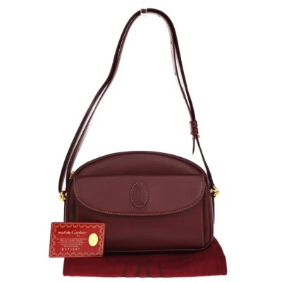 $277.14 • Buy MUST DE CARTIER 2C Cross Body Shoulder Bag Leather Bordeaux Gold Spain 65RH182
