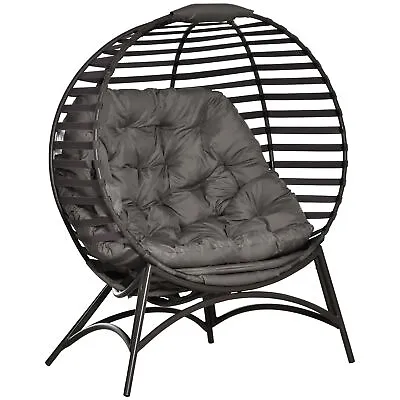 Outsunny Egg Chair W/ Cushion Steel Frame And Side Pocket For Indoor Outdoor • £159.99