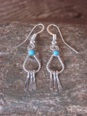 $19.99 • Buy Small Zuni Sterling Silver Turquoise Chandelier Dangle Earrings - Chee