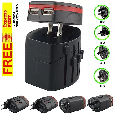$18 • Buy Universal Travel Adaptor Plug AC/USB Power Adaptor With 2 USB Charger US/UK/AU/E