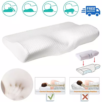 Contour Memory Foam Head Neck Pillow Back Orthopedic Firm Support Sleep Pillow • £13.99