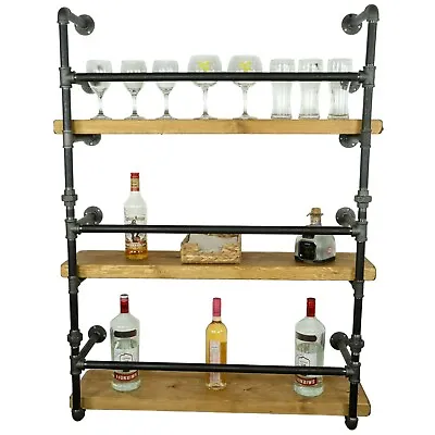 Industrial Drinks Cabinet/Shelving Unit- Reclaimed Timber & Raw Steel Pipe Style • £278.95