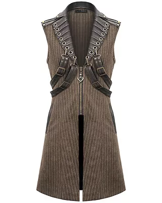 Devil Fashion Mens Long Steampunk Waistcoat Vest Jacket Brown Gothic Victorian • $124.44