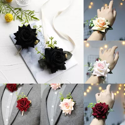 Flower Wrist Corsage Bead Bracelet Prom Party Pearl Bridesmaids Decor Wedding • £4.16