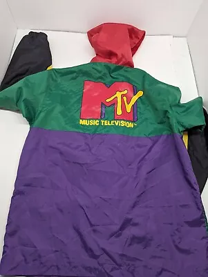 MTV Music Television Retro Colorblock Windbreaker Jacket Full Zip Hoodie XLarge • $18.50