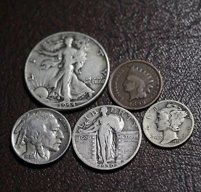  Old U.S. Silver Coins 5 Coin Collection Set - 90% Silver Type Coins For Sale • $42.70