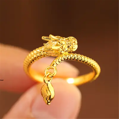 Pure 999 24K Yellow Gold Band Men Women 3D Lucky Dragon Ring Us Size:4-9  • $156.75