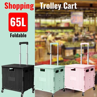 Shopping Trolley Cart Foldable Camping Cart Grocery Basket 360° Wheels With Lid • $44.99