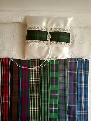 Scottish Tartan White Or Ivory Satin Pocket Ring Pillow Cushion 4 1/2 Inches • £6.99