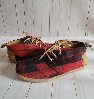 $28.99 • Buy Toms Women's 8.5 Bota Shoes Red Black Buffalo Check Plaid Wool Blend Lace Up