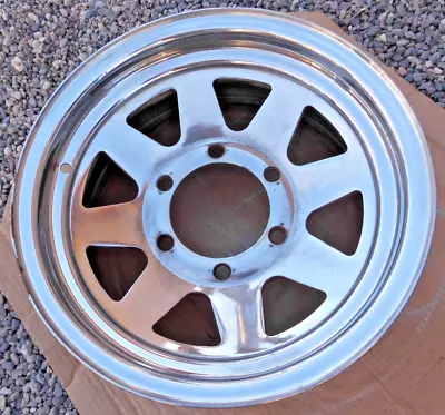 VINTAGE 14  X 6  CHROME 8-SPOKE STEEL WHEEL. 6 LUG X 5.5 . BACKSPACE 3.5 . • $149.99