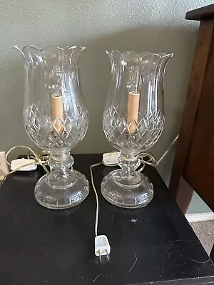 Pair Of Vintage Leviton Clear Crystal Glass Hurricane Table Lamps 12.5” • $140