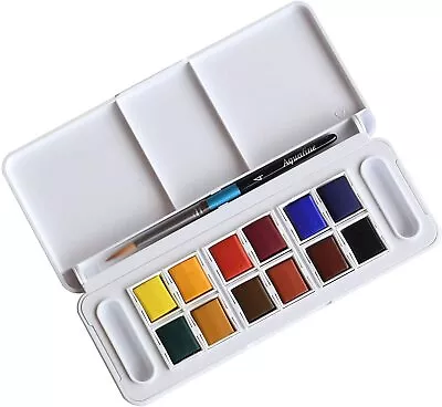 £12.87 • Buy Daler Rowney Aquafine Watercolour 12 Half Pans And A Paint Brush Travel Set