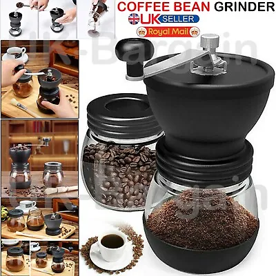 Coffee Bean Grinder Manual Adjustable Coarseness Ceramic Hand Held Mill Maker UK • £9.55