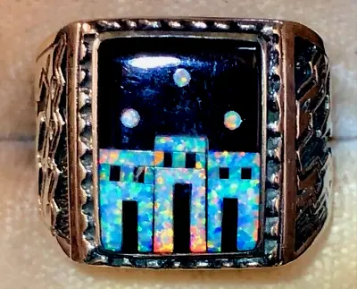 Vintage Used Three Dwellings Starry Night Opal Ring 9 Trinity VIDEO Men's • $149